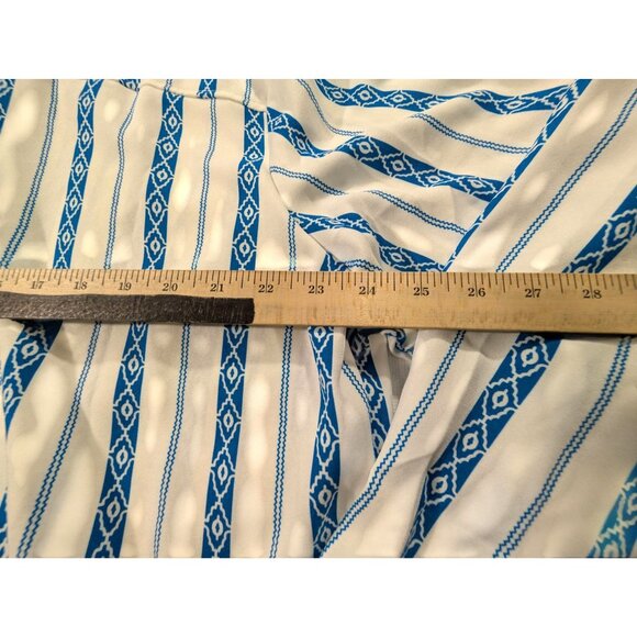 Striped Button-Up Shirt 3X Blue & White Geometric Print Long Sleeve Polyester - Picture 5 of 9